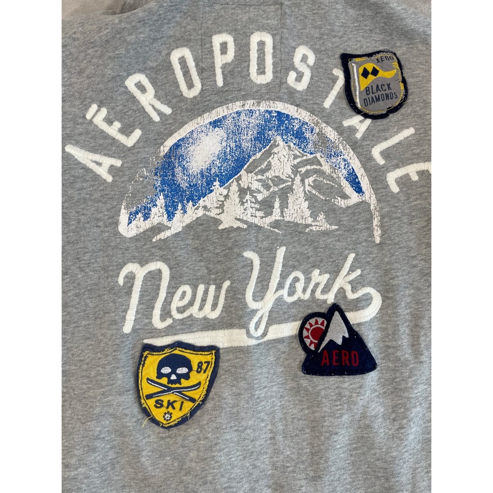 VTG Aeropostale Y2K‎ Grunge Skater Zip Hoodie XL Gray Ski New York Patches